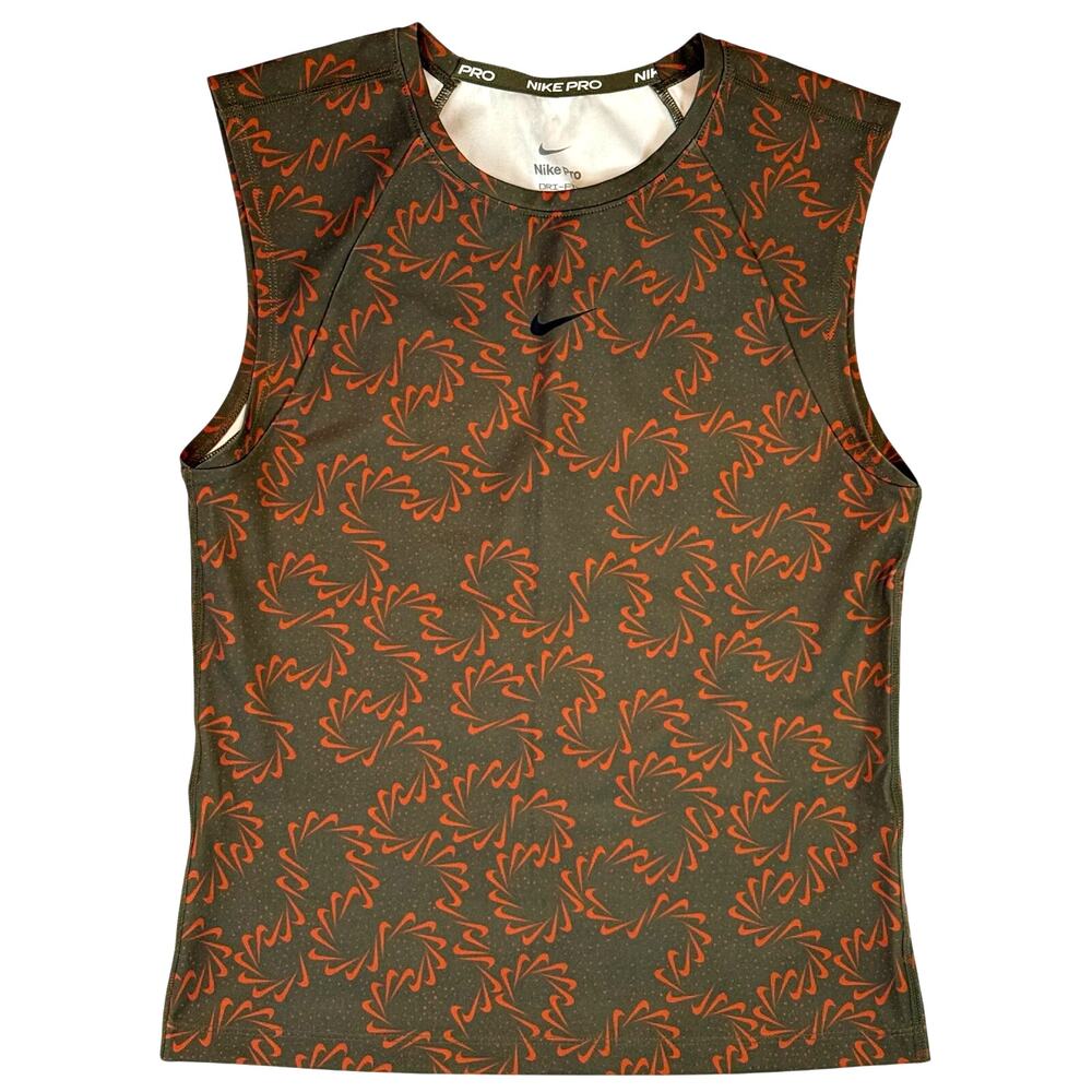 Nike Pro Dri-Fit Women's Small Muscle Tank Olive Green Orange Athletic